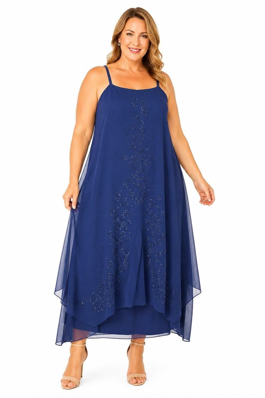 Catherines Blue Rhinestone Sleeveless Dress Plus Size 22W Lined Formal Evening - Picture 1 of 9